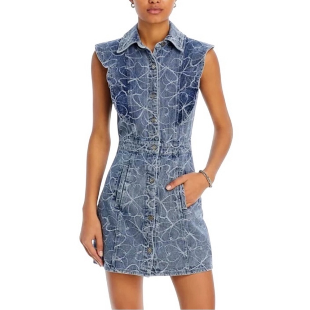Ramy Brook Marlowe Indigo Embroidered Floral Denim Dress